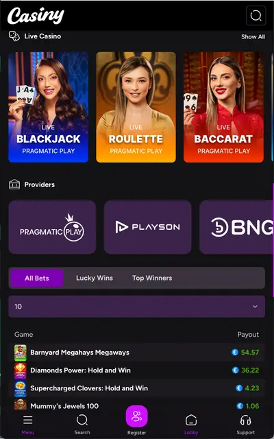 Casiny Casino slots and games on mobile