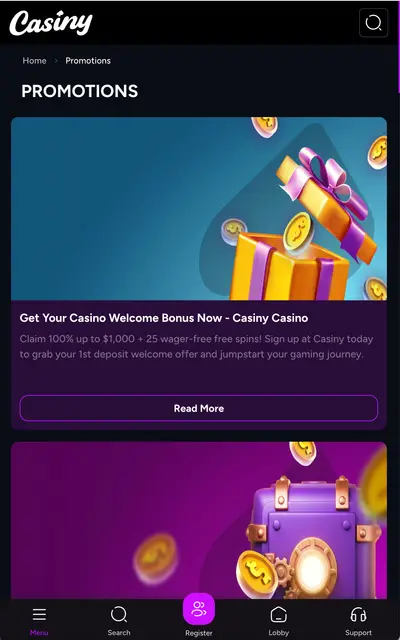 Casiny Casino tournaments on mobile