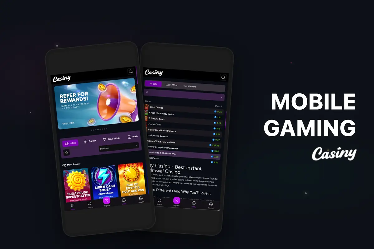 Casiny Casino mobile app and website on phone — Android and iOS