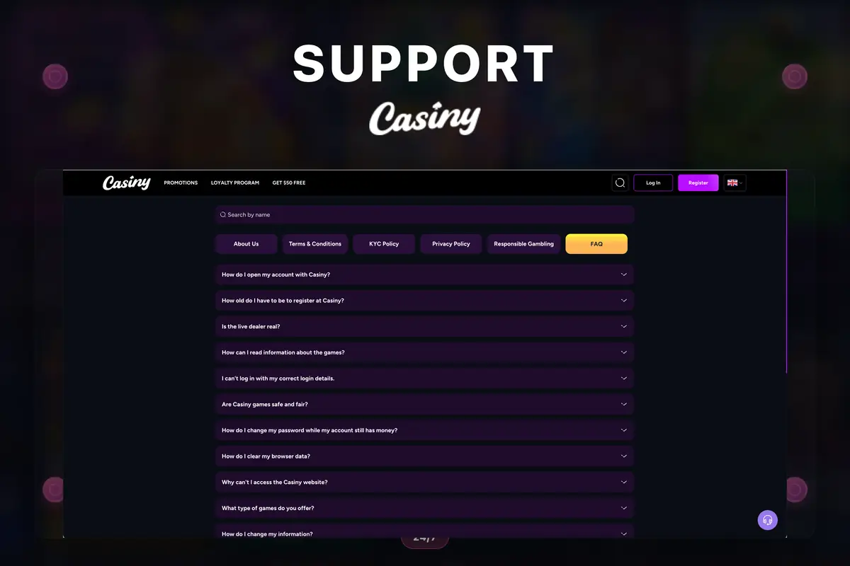 Casiny Casino 24/7 Support — Help Center and contacts